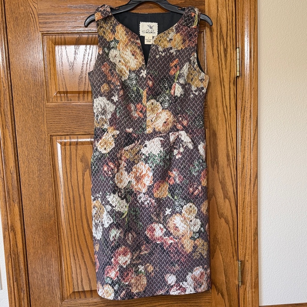 Tabitha Brown Multi Floral Textured Midi Sheath Dress